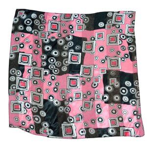 Womens Scarf Pink Black Geometric Print Lightweight Sheer Square Mod Retro Chic
